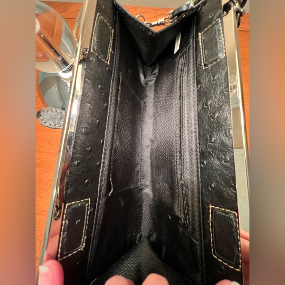Vintage Black Leather Ostrich Embossed Clutch Bag - Picture 8 of 8